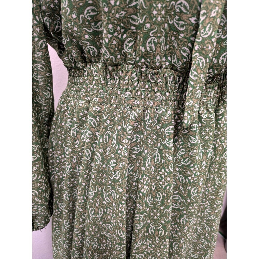 Lark & Grey Green Paisley Floral Print Smocked Dress sz M Holiday Modest Peasant - Picture 10 of 13